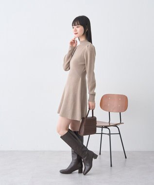 earth music&ecology ウエストリブフレアニットミニワンピース Mocha