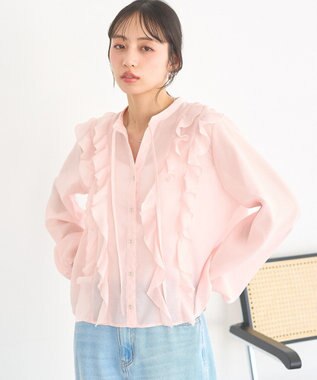earth music&ecology フリルリボンブラウス Pink