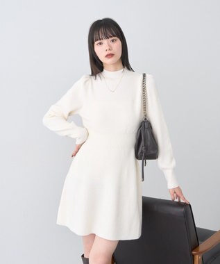 earth music&ecology ウエストリブフレアニットミニワンピース Ivory