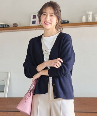 ANY SIS 【洗える】彩色兼美 カーディガン ネイビー