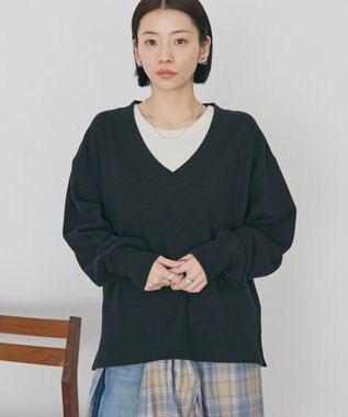 AMERICAN HOLIC Ｖネックスムース起毛プルオーバー Black