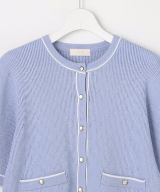 ANY SIS バイカラーニット カーディガン ライトブルー×オフ