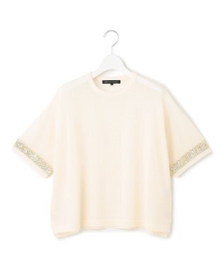 23区 L 【洗える】スパンコールシアー ニットT アイボリー系