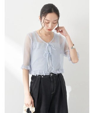 earth music&ecology シアーラメフリルカーディガン