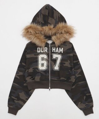 WEGO ファーフードショートZIPパーカー 柄1