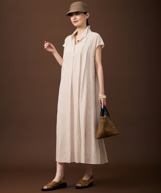 自由区 L 【17号サイズまで展開・WEB限定カラーあり】シアーラミーローンスキッパーシャツ ワンピース オフ×ベージュ