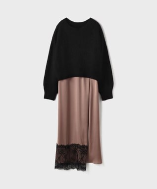 GRACE CONTINENTAL サテンレースニットワンピース ブラック