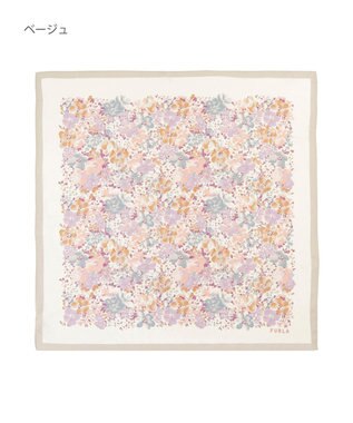 MOONBAT 【シルク100%】フルラ (FURLA) 花柄 シルクプリントスカーフ 65cm×65cm ベージュ