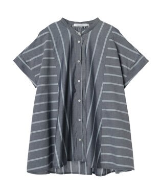 AMERICAN HOLIC 接触冷感フレンチスリーブ切り替えフレアブラウス Stripe Navy