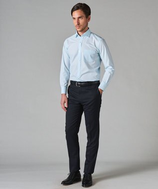 GOTAIRIKU 【形態安定】PREMIUMPLEATS_スモールワイドカラー 通年ドレスシャツ グレー×白ストライプ