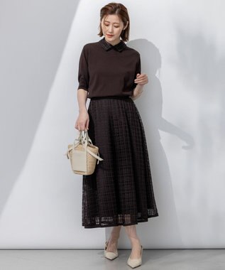 23区 【洗える】Broche チェックレース スカート ダークブラウン系