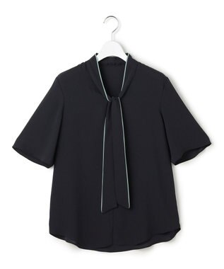 ICB L 【新色追加】BackSatinAmunzen 5分袖配色ボウタイブラウス