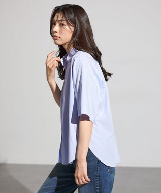 ANY 【接触冷感/UVカット/抗菌防臭/速乾】エニィファンクション半袖シャツブラウス ライトブルー