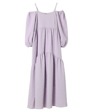 earth music&ecology ２ｗａｙパフスリーブ表面感ワンピース Purple