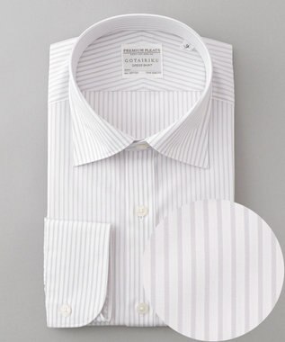 GOTAIRIKU 【形態安定】PREMIUMPLEATS_セミワイドカラー 通年ドレスシャツ（ストライプ） ライトグレー系1