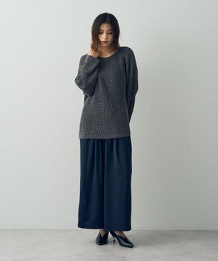 YECCA VECCA サテンタックワイドパンツ Navy