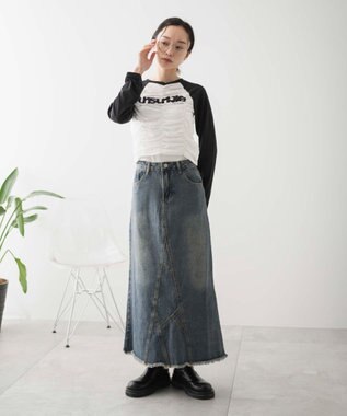 WEGO シャーリングデザインラグランロンT ブラック