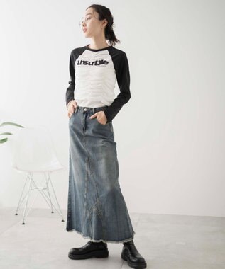 WEGO シャーリングデザインラグランロンT ブラック