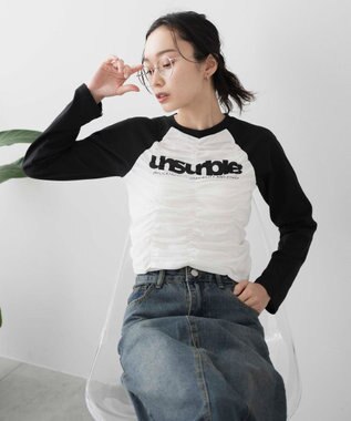 WEGO シャーリングデザインラグランロンT ブラック