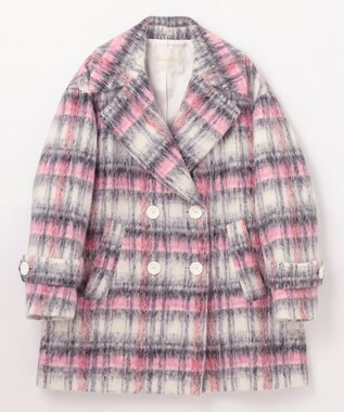 GRACE CONTINENTAL シャギーチェックピーコート ピンク