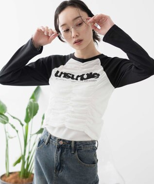 WEGO シャーリングデザインラグランロンT ブラック