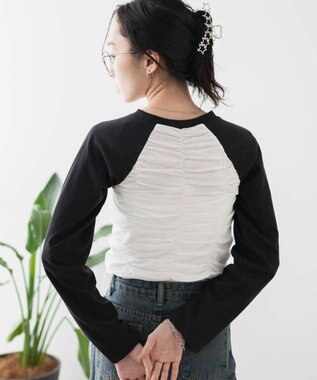 WEGO シャーリングデザインラグランロンT ブラック