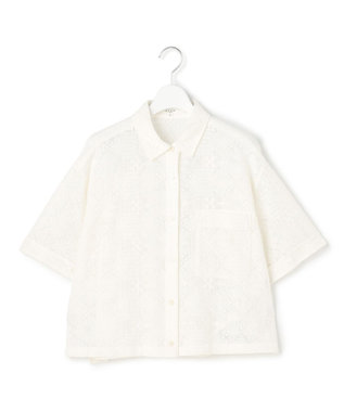 23区 【SLOW/一部店舗限定】モチーフレース 半袖 シャツ オフホワイト