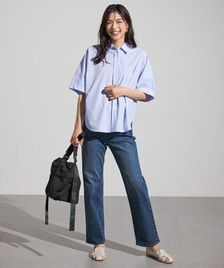 ANY 【接触冷感/UVカット/抗菌防臭/速乾】エニィファンクション半袖シャツブラウス ライトブルー