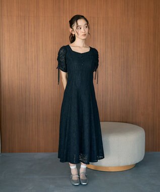 earth music&ecology パネル切り替えレースワンピース Black