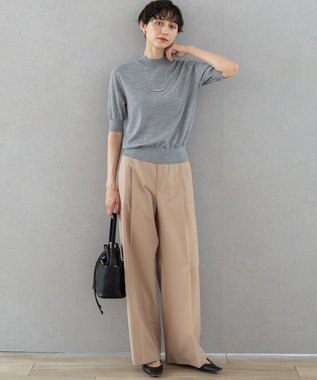 23区 S 【洗える】サステナブルウール モックネック 5分袖 ニット ライトグレー系