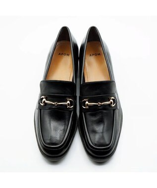 APOM イタリアンレザー ブロックヒールビットローファー45 ブラック