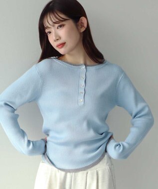 earth music&ecology バイカラーヘンリーネックニットプルオーバー