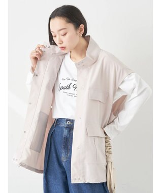 earth music&ecology ミリタリースタンドカラーベスト Light Gray