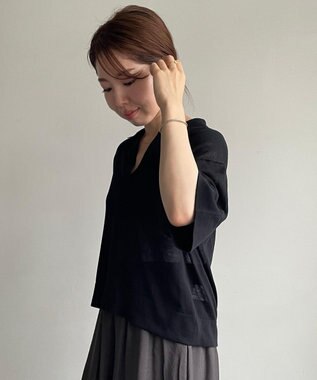 UNFILO L フロスティコットン スキッパーニット ブラック