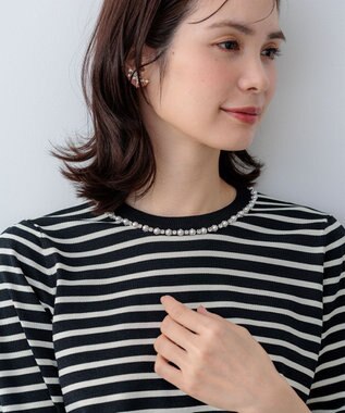 組曲 【WEB限定】クリアストレッチビジューレーン6分袖 ニット ボーダー系2