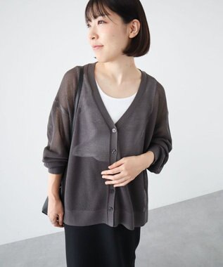 Green Parks メッシュミディ丈ニットカーディガン Gray