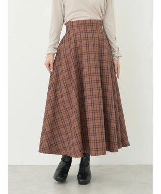 earth music&ecology チェックフレアスカート Check Brown