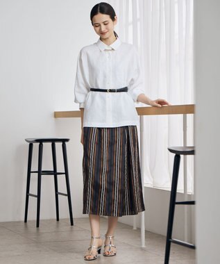 自由区 L 【カタログ掲載・セットアップ対応】マルチストライプジャカード スカート ブラウン系