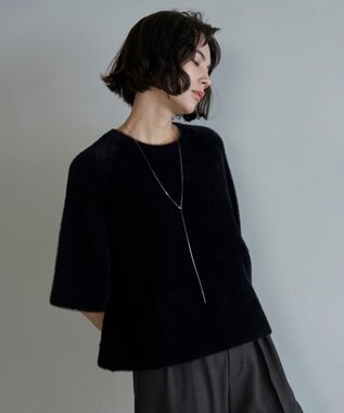 UNFILO L ナイロンシャギー  ハーフスリーブ プルオーバー ブラック