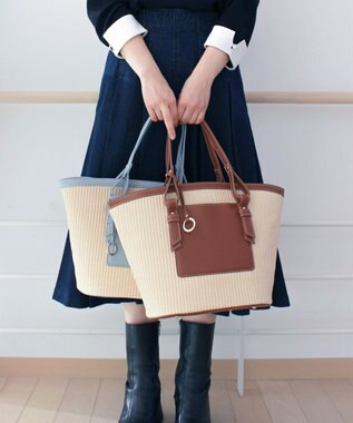 組曲 フェイクレザーコンビバスケットバッグ キャメル系