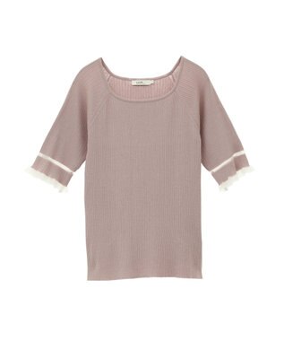earth music&ecology ポイントシアーフリルニットプルオーバー Pink Beige