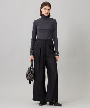 ICB L 【洗える】 ドレープスラブデニム ワイドパンツ ブラック系