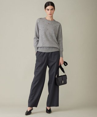 ICB 【洗える】 TWブロード ワイドストレートパンツ チャコール系