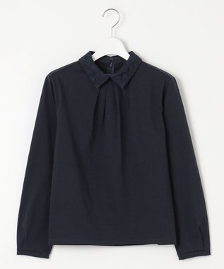 J.PRESS LADIES プレーティングジャージー レース襟 カットソー ネイビー系