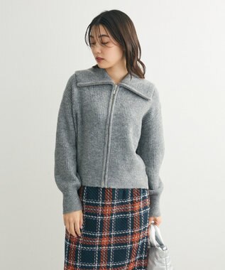 Green Parks Ｚｉｐ付きコンパクトニットカーディガン Gray Mixture