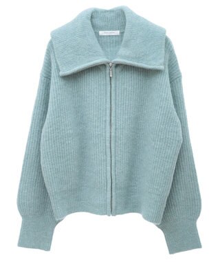 Green Parks Ｚｉｐ付きコンパクトニットカーディガン Light Green