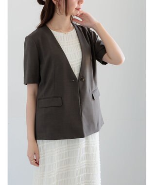 Te chichi 麻調Yカラージャケット チャコールグレー
