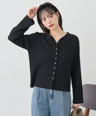 earth music&ecology 【接触冷感】襟付きニットカーディガン Black