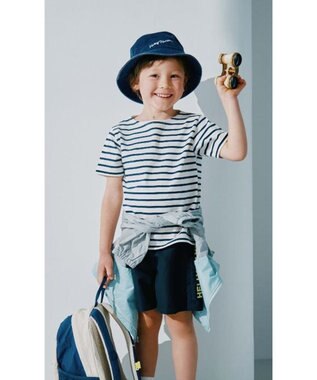 HELLY HANSEN 【キッズ・速乾・UVカット・抗菌防臭・記名ラベル付】ショートスリーブ HH マリンボーダーティー オフホワイト×ディープネイビー