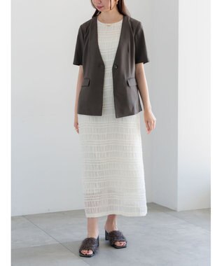 Te chichi 麻調Yカラージャケット チャコールグレー